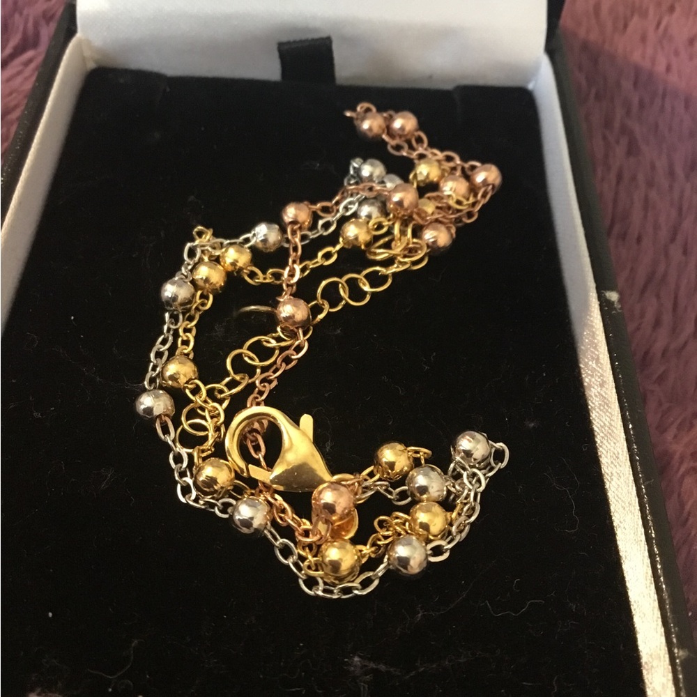 NEW TRICOLORED Rose, Yellow & White 14K Gold Over 925 3 Row Link Bracelet